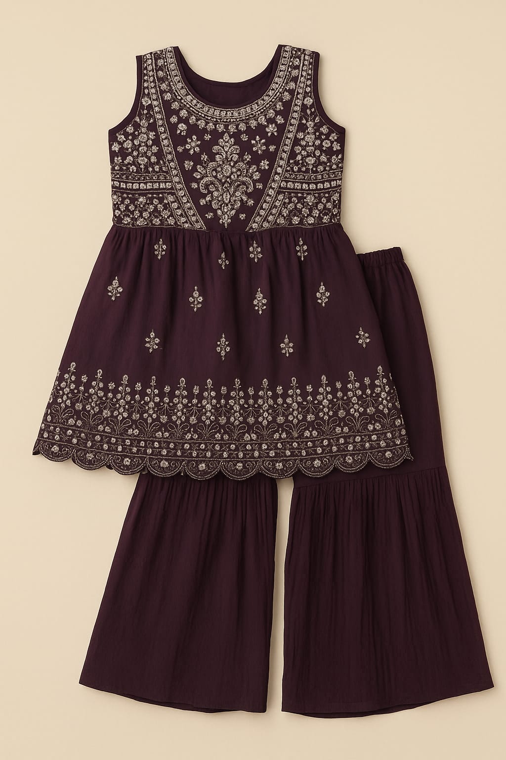 Velvet Bloom Maroon Sharara Set
