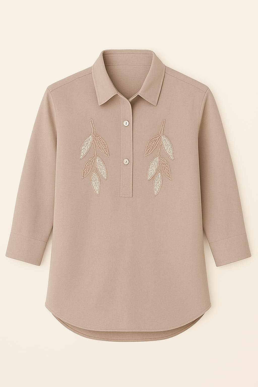 Beige Bloom Embroidered Shirt