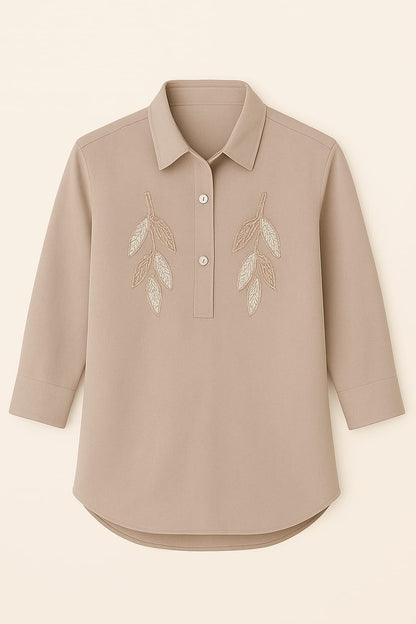 Beige Bloom Embroidered Shirt