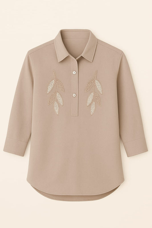 Beige Bloom Embroidered Shirt