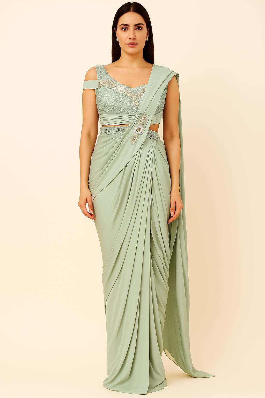 Mint Elegance Draped Gown