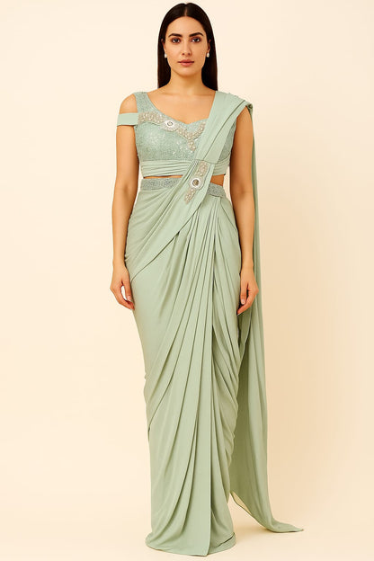 Mint Elegance Draped Gown