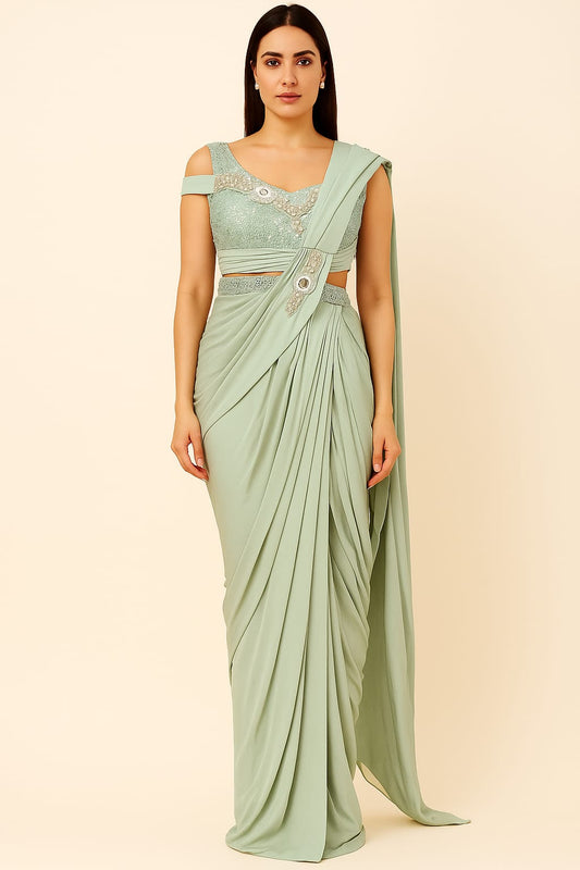 Mint Elegance Draped Gown