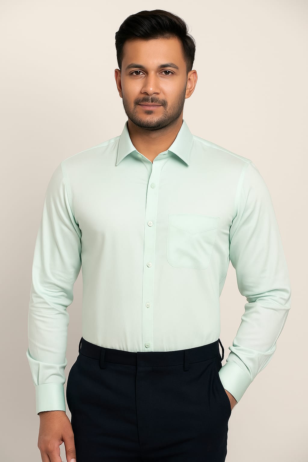 Men’s Ocean Green Cotton Shirt – Fresh & Stylish