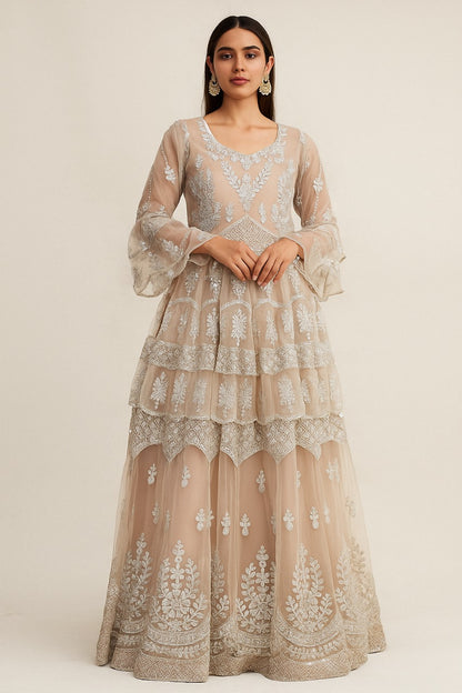 Elegant Beige Embroidered Lehenga