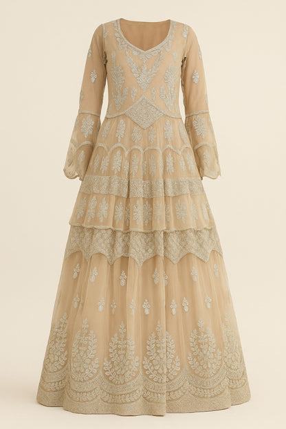Elegant Beige Embroidered Lehenga