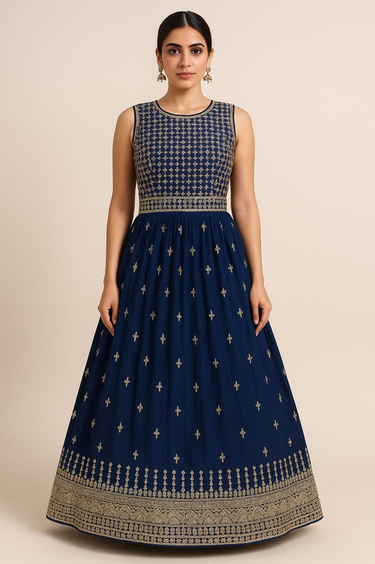 Royal Blue Embroidered Lehenga