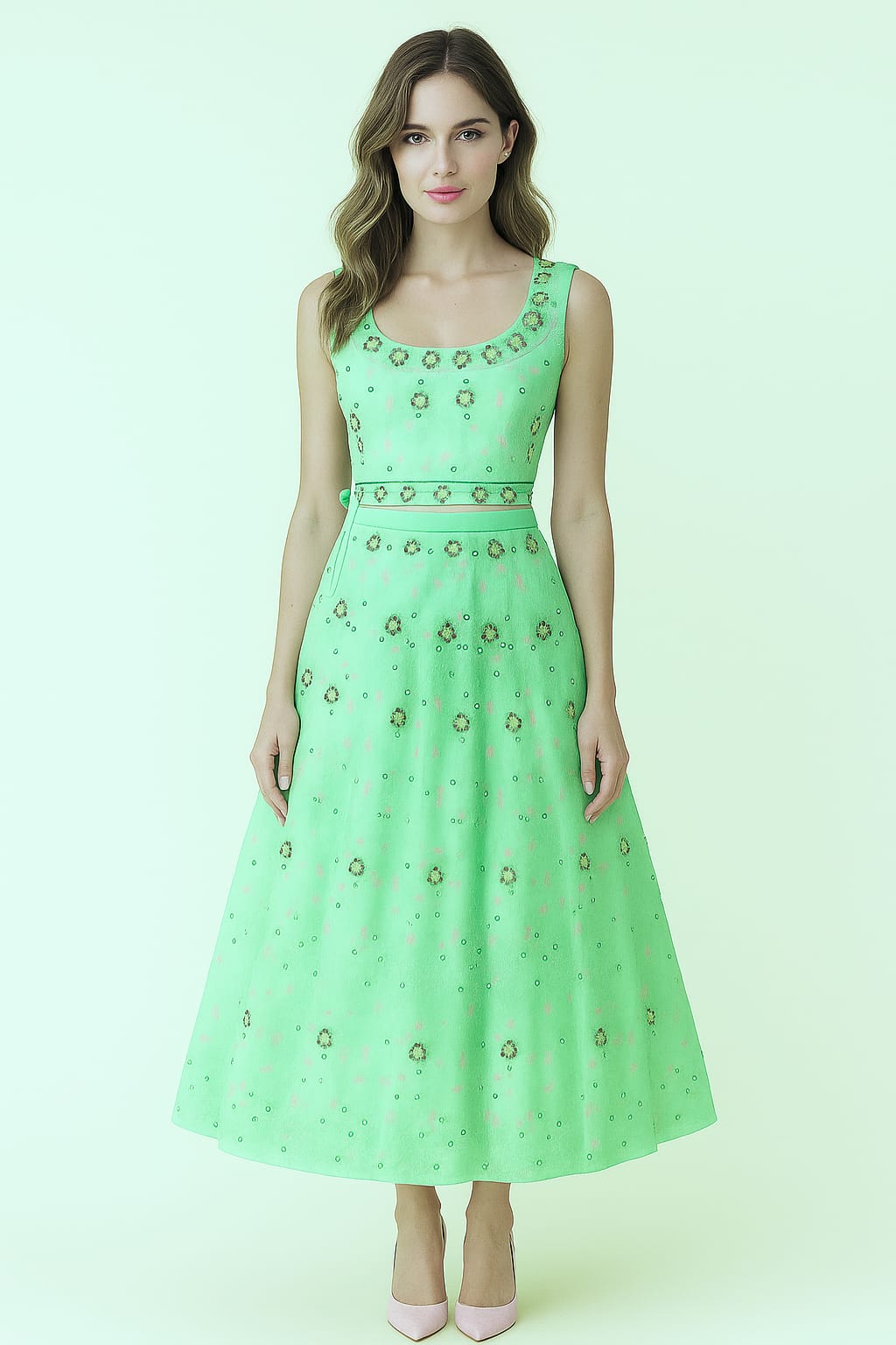 Seafoam Green Embroidered Lehenga