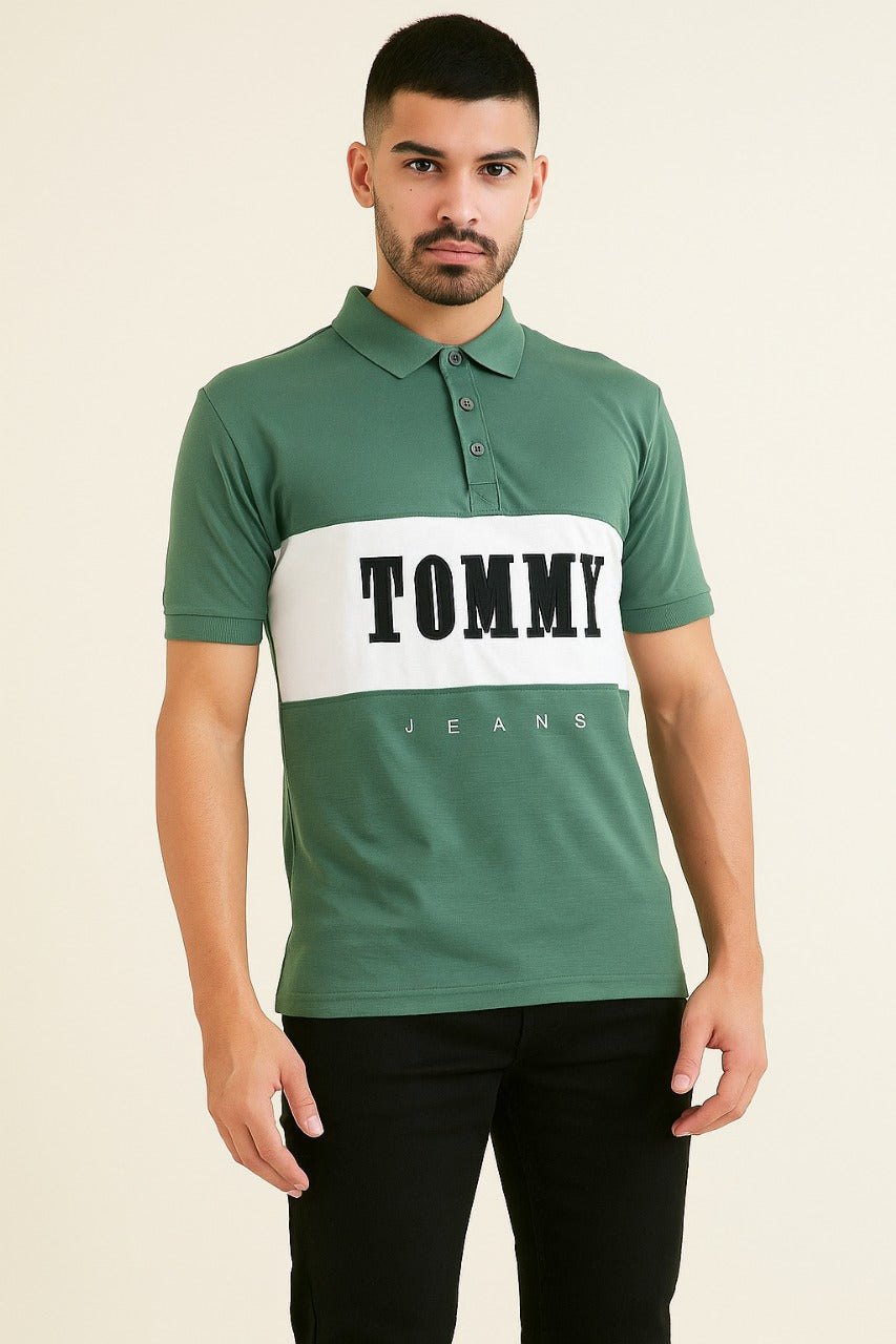 Tommy Jeans Men’s Polo T-Shirt – Green & White