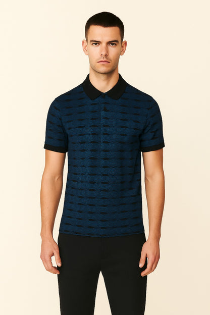 Men’s Patterned Polo T-Shirt – Navy Blue & Black