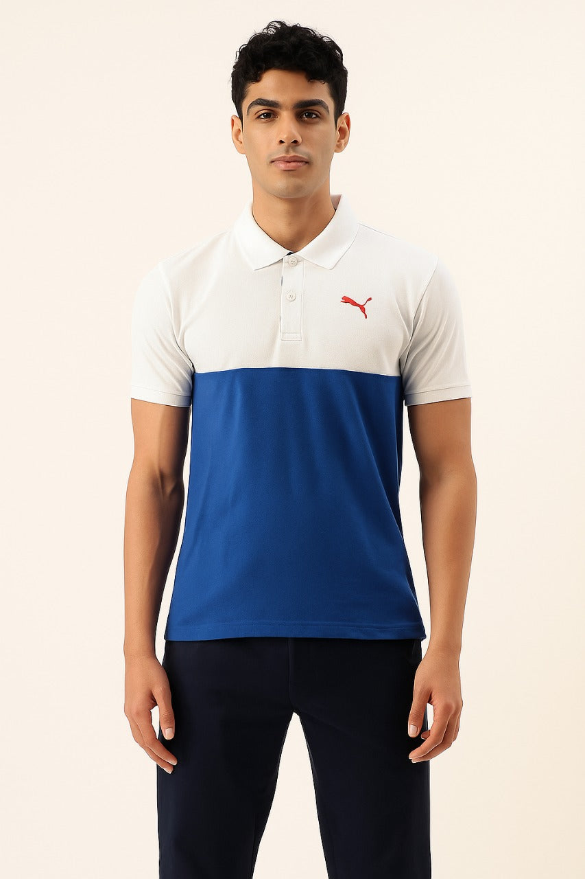 Puma Men’s Polo T-Shirt – White & Navy Blue