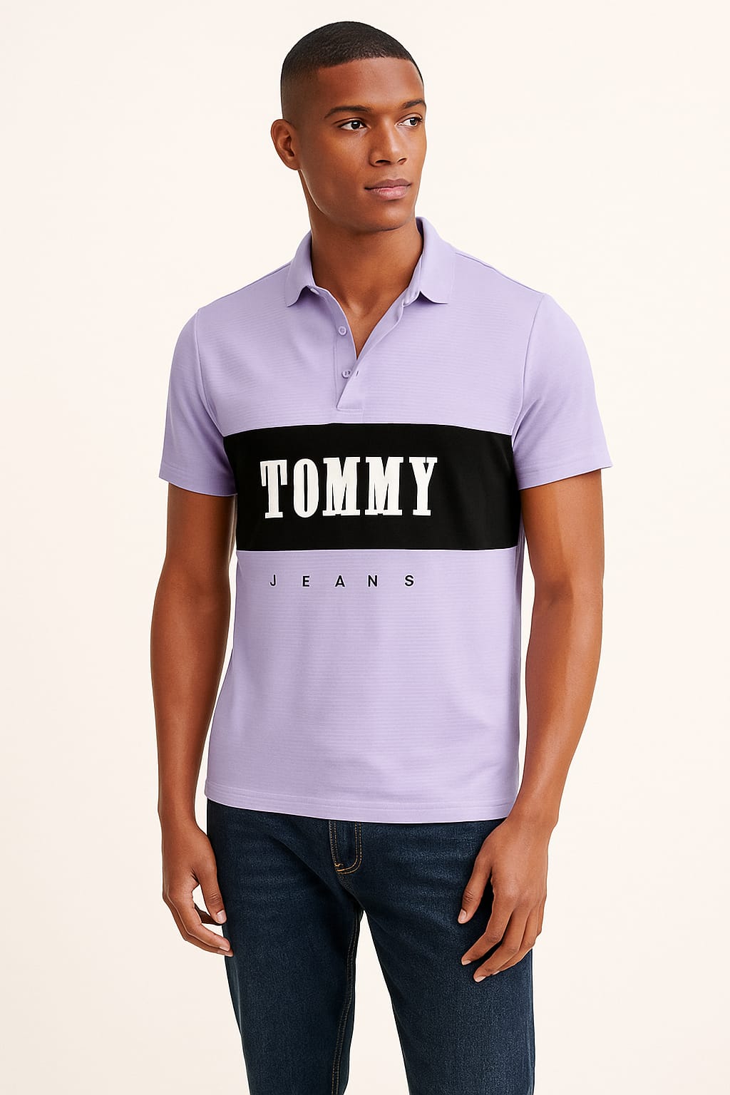 Tommy Jeans Colorblock Polo Shirt – Lavender & Black