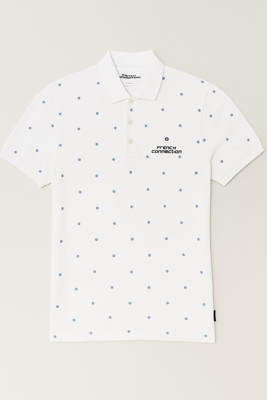 French Connection Polka Dot Polo Shirt – White & Blue