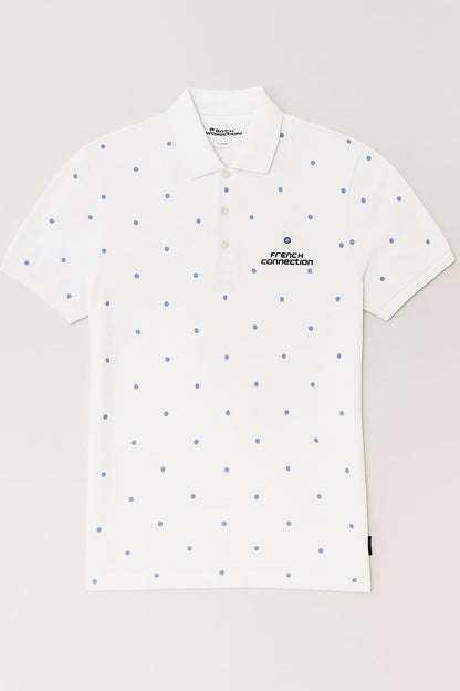 French Connection Polka Dot Polo Shirt – White & Blue