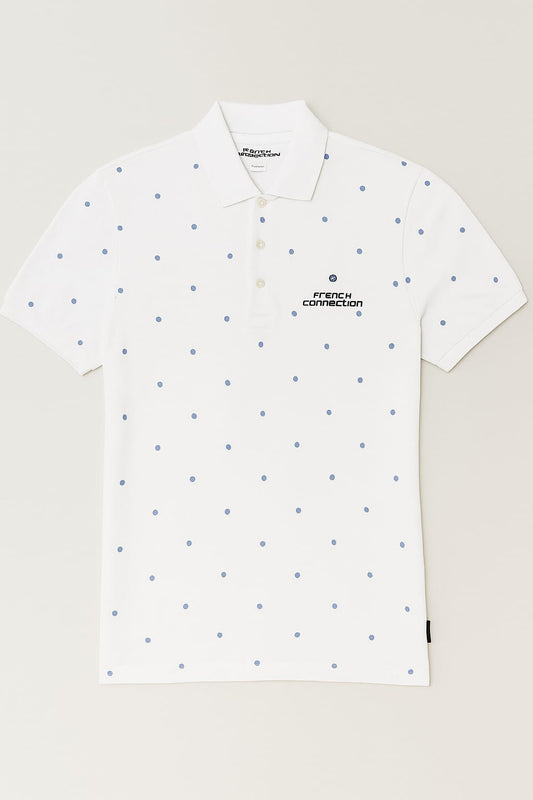 French Connection Polka Dot Polo Shirt – White & Blue