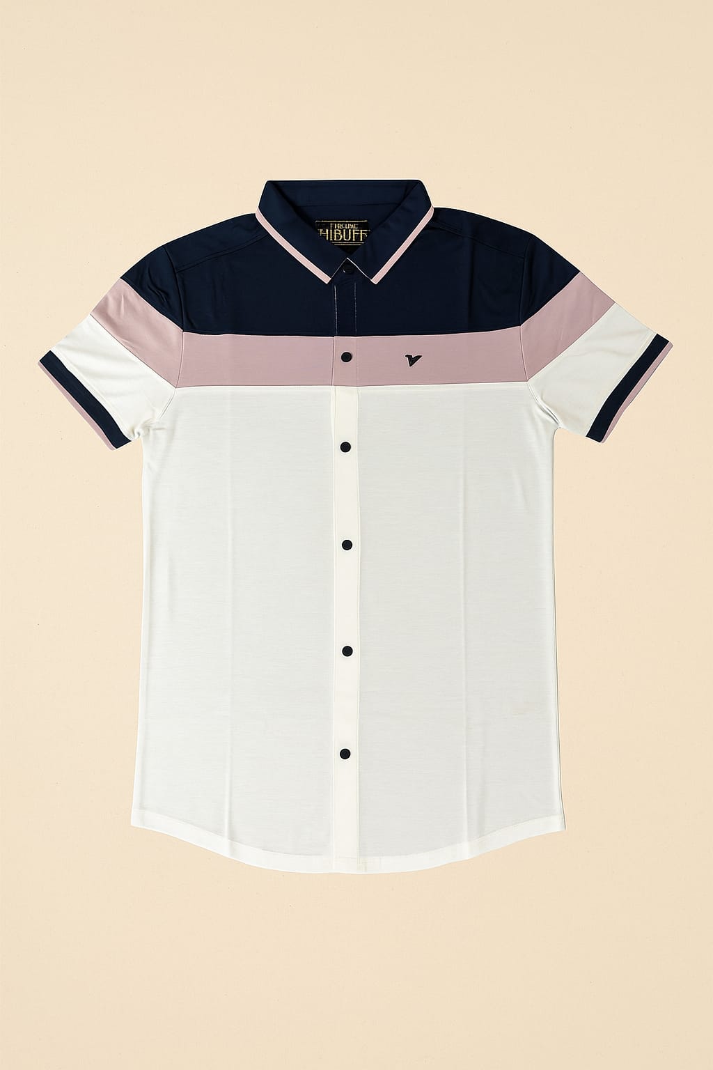 Colorblock Button-Down Casual Shirt – Navy, Pink & White