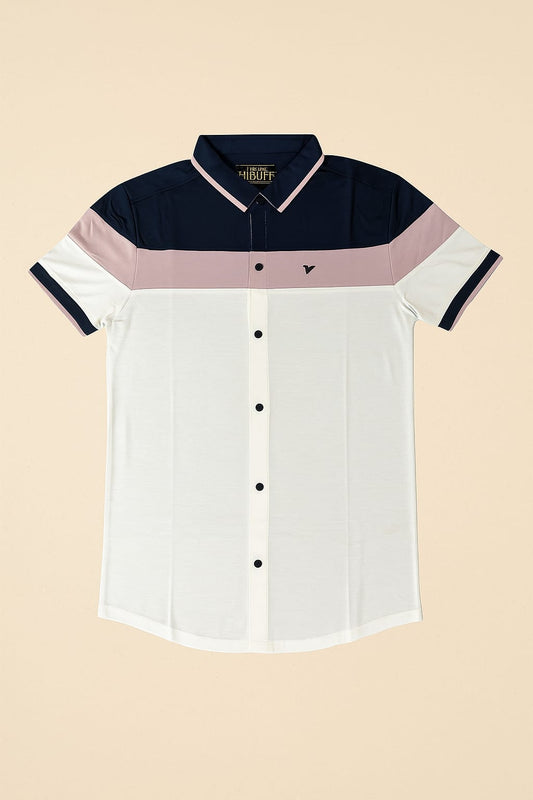 Colorblock Button-Down Casual Shirt – Navy, Pink & White