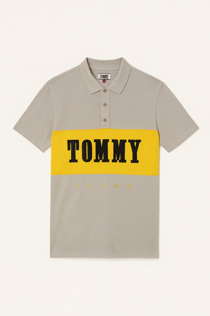 Tommy Jeans Men’s Polo T-Shirt – Grey & Yellow