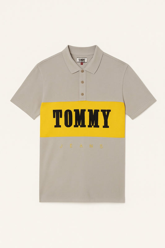 Tommy Jeans Men’s Polo T-Shirt – Grey & Yellow