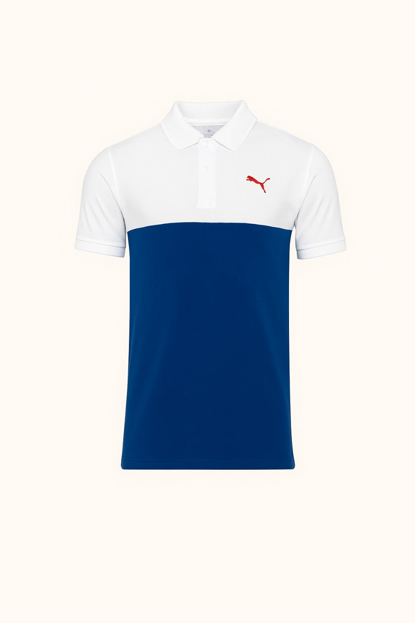 Puma Men’s Polo T-Shirt – White & Navy Blue