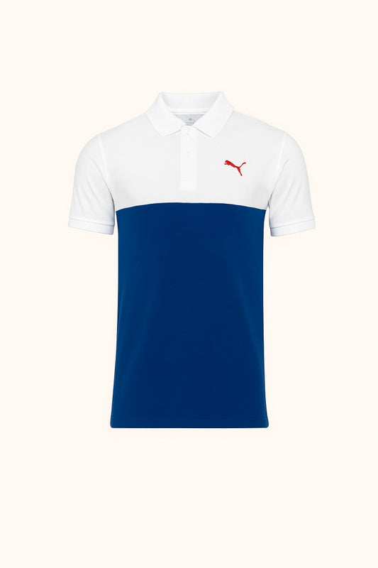Puma Men’s Polo T-Shirt – White & Navy Blue