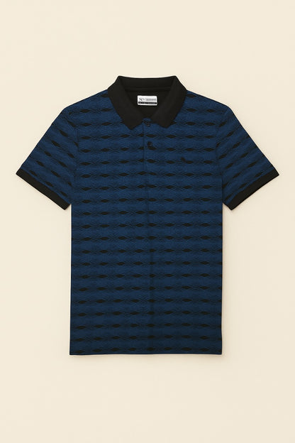 Men’s Patterned Polo T-Shirt – Navy Blue & Black