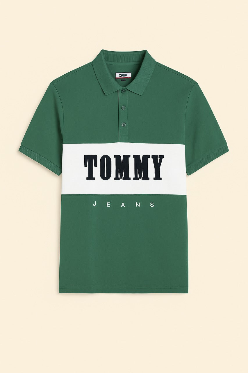 Tommy Jeans Men’s Polo T-Shirt – Green & White