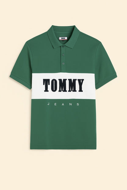 Tommy Jeans Men’s Polo T-Shirt – Green & White