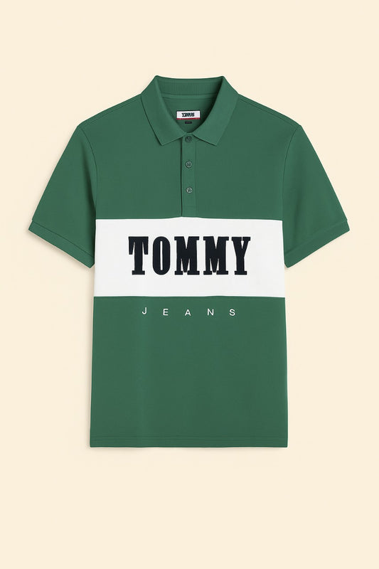 Tommy Jeans Men’s Polo T-Shirt – Green & White