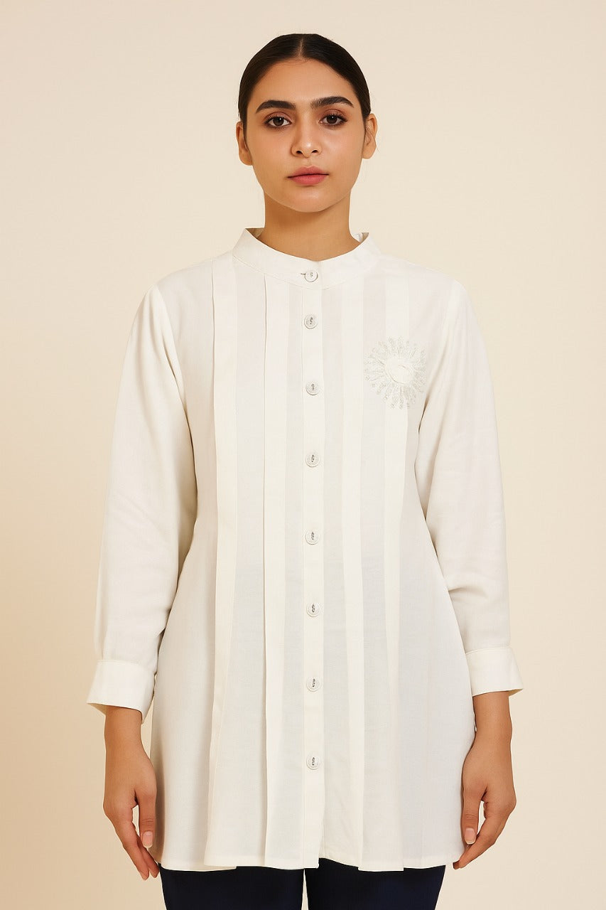 Elegant White Embroidered Kurti Top