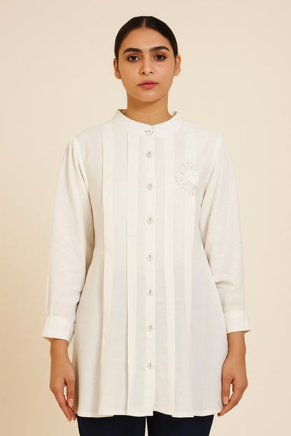 Elegant White Embroidered Kurti Top