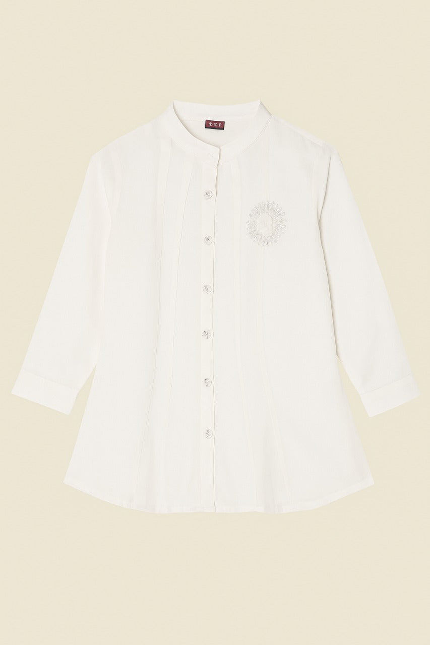 Elegant White Embroidered Kurti Top