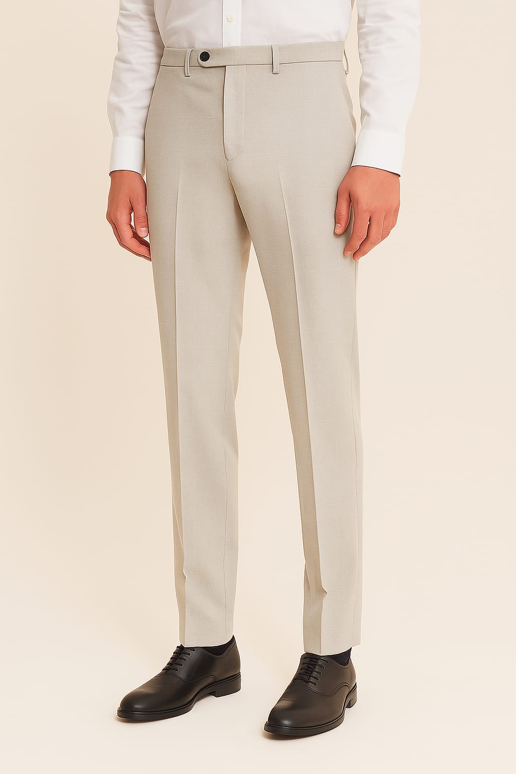 Classic Beige Textured Formal Trouser