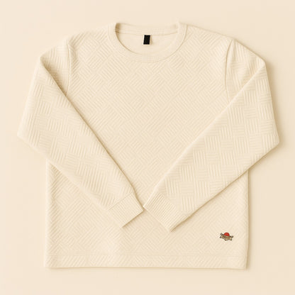 Women's Cream Textured Cotton T-Shirt