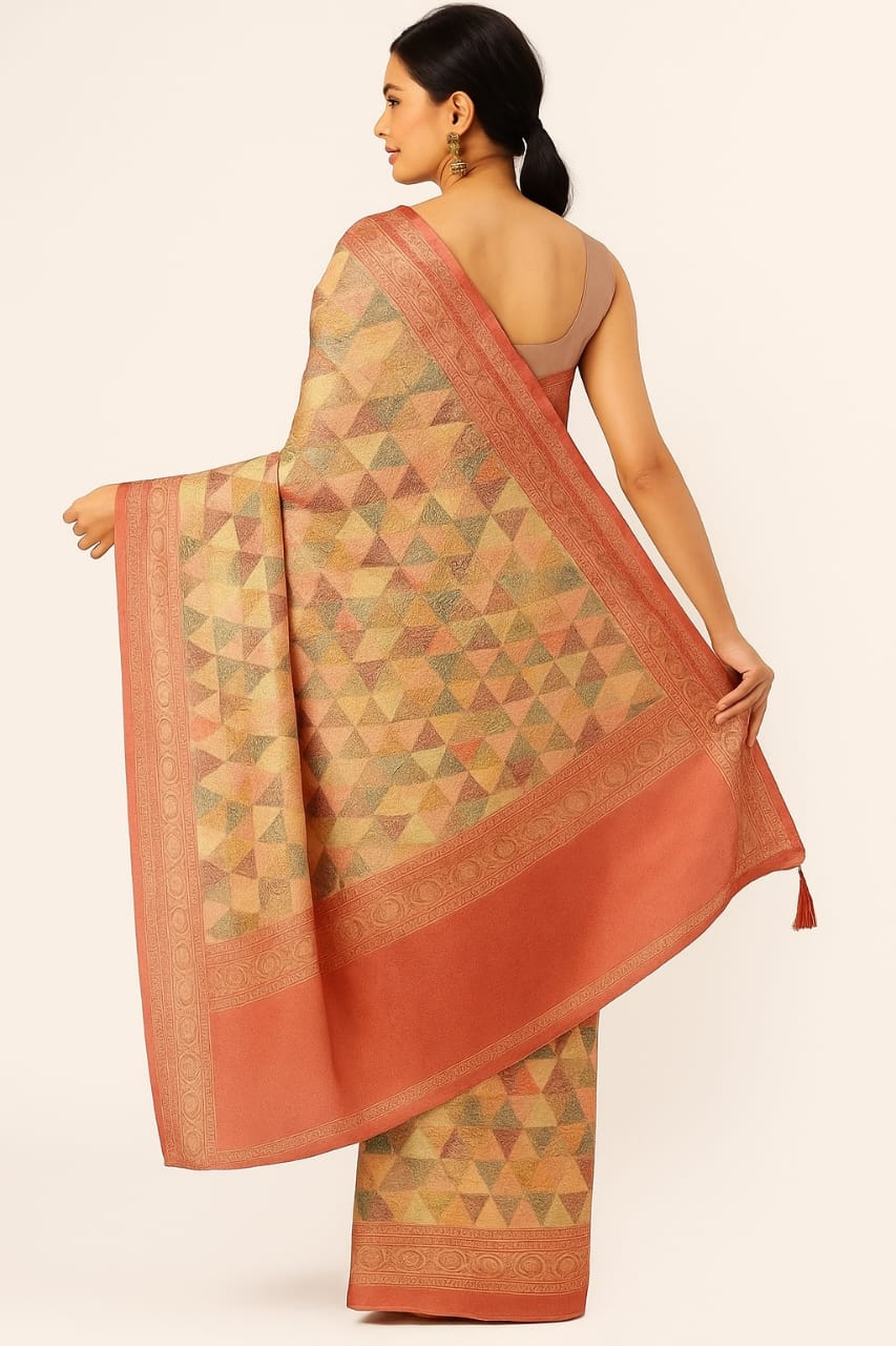 Graceful Maroon Red Silk Saree with Golden Geometric Embroidery