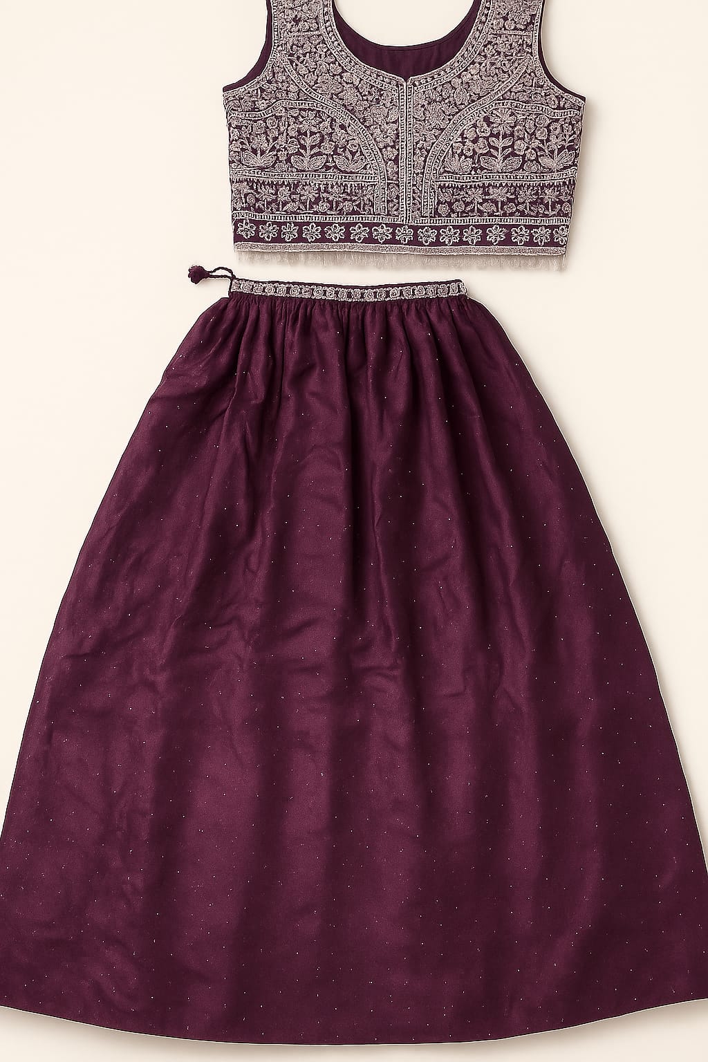 Plum Embroidered Blouse Lehenga Set