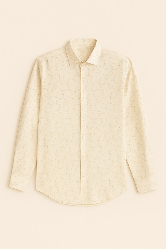 Men’s Cream Cotton Shirt – Subtle Pattern Design