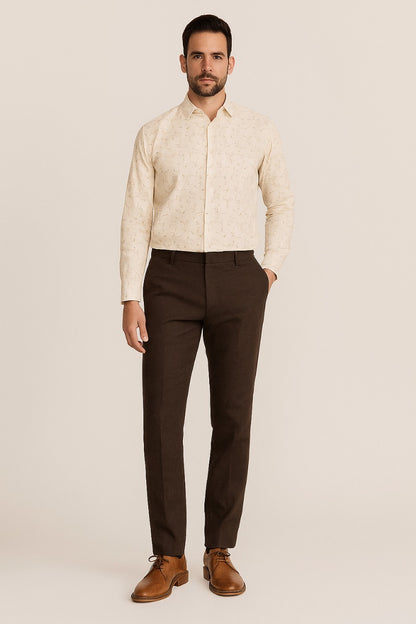 Men’s Cream Cotton Shirt – Subtle Pattern Design