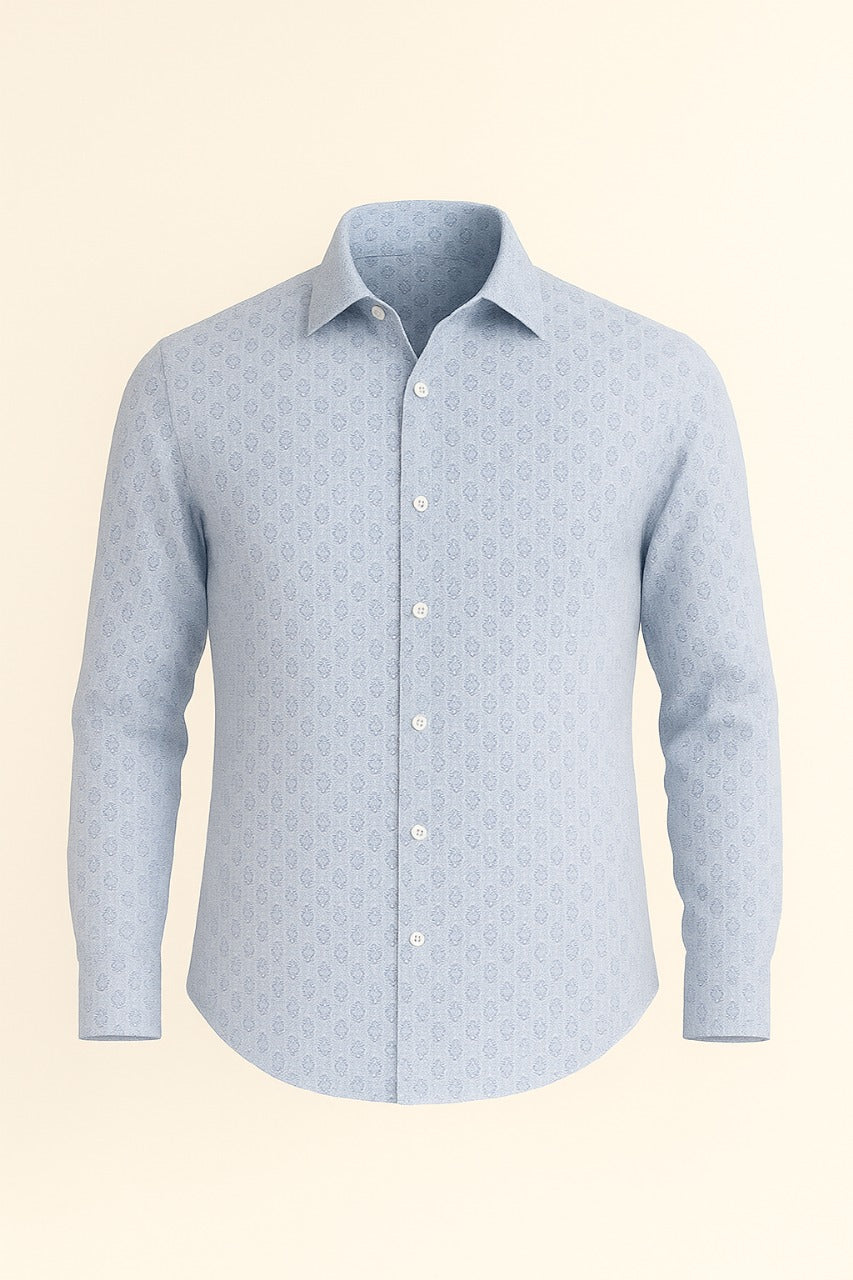 Men’s Light Blue Cotton Shirt – Subtle Patterned Design
