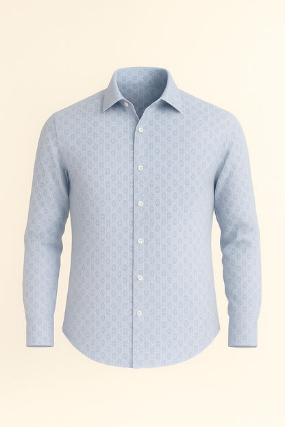 Men’s Light Blue Cotton Shirt – Subtle Patterned Design