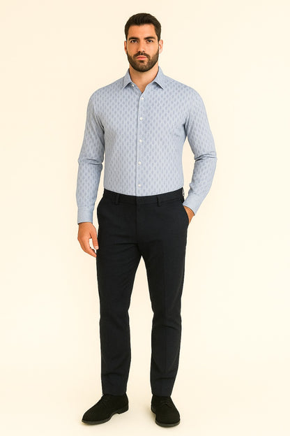 Men’s Light Blue Cotton Shirt – Subtle Patterned Design
